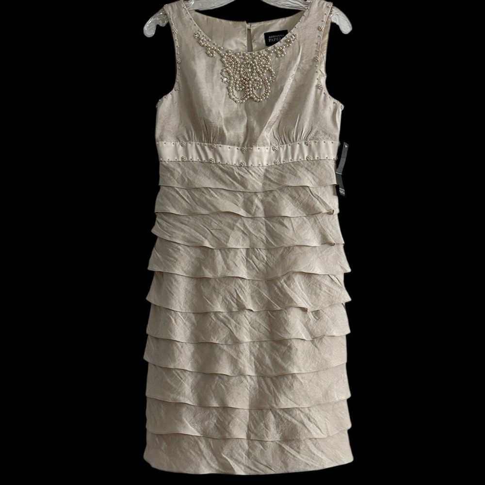 Adrianna Papell Beaded Tiered Cocktail Formal Sheath Dress Sleeveless Size 8 NWT